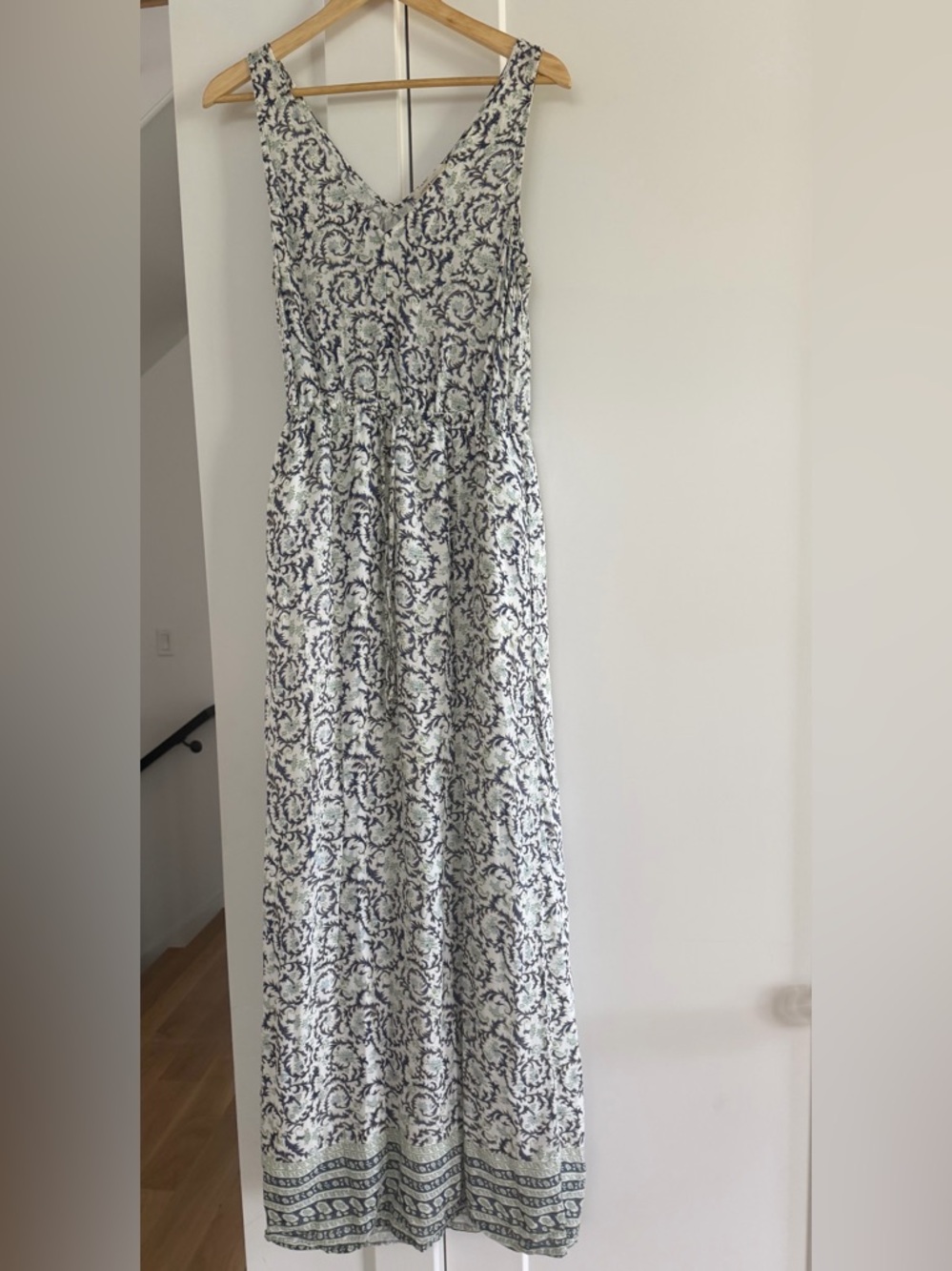 Lucky Brand Boho Paisley Floral Maxi Dress S - Sage /Blue